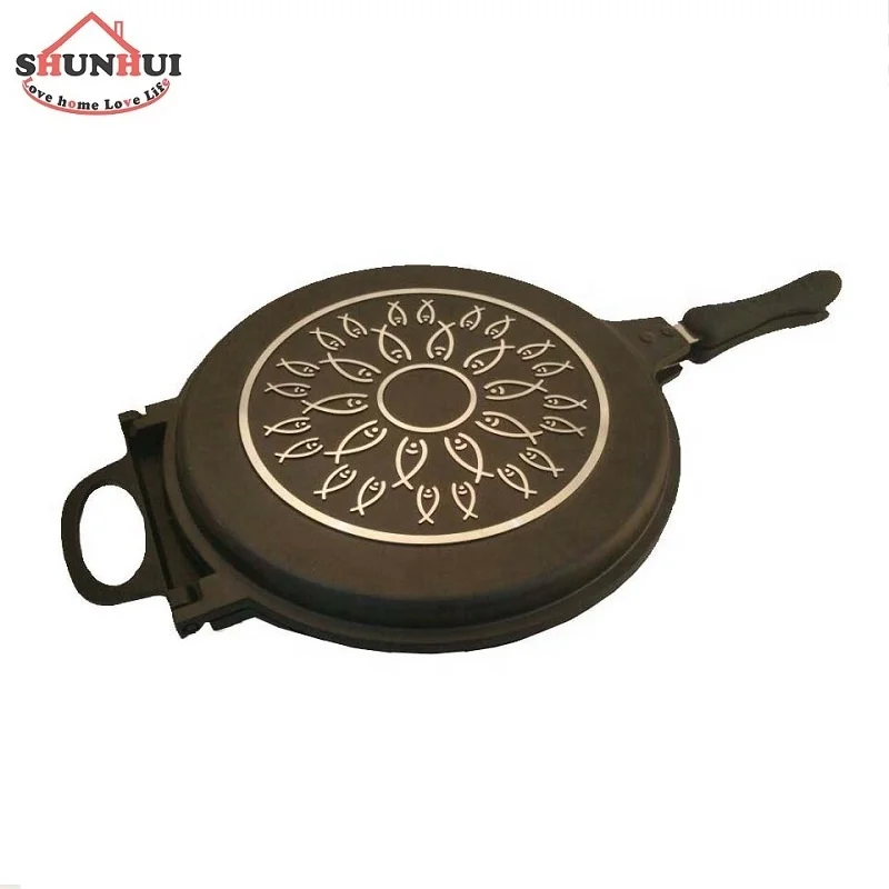 12Inch Marble Coat Fry Pan Double Side With Low Pressure Lid 32cm Round Shape Double Grill Pan Non-stick