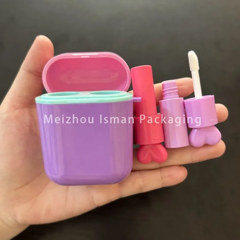 Custom 10ml Double Sides Ended Airpord Earphone Lip Gloss Tubes Heart Lip Applicator 2 in 1 Lipgloss Tube Packaging Container