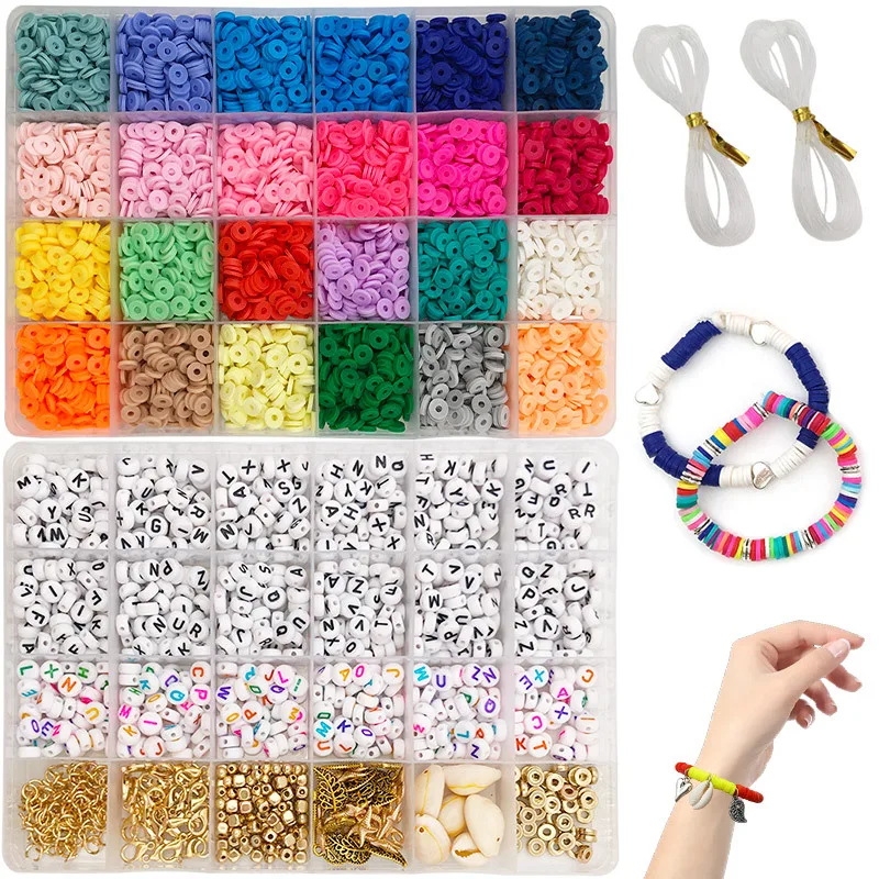 7227pcs Clay Beads 6mm Flat Round Polymer Clay Spacer Beads Bracelets Necklace DIY Clay Jewelry Making Kit Beads for Bracelets