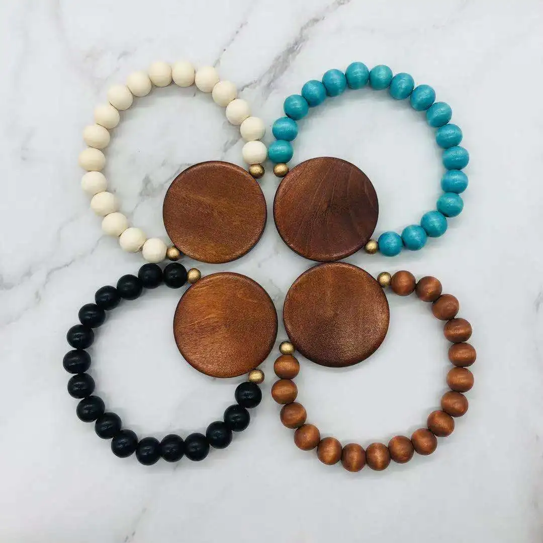 New Colors Monogram Wood Disc Wooden Beaded Bracelet