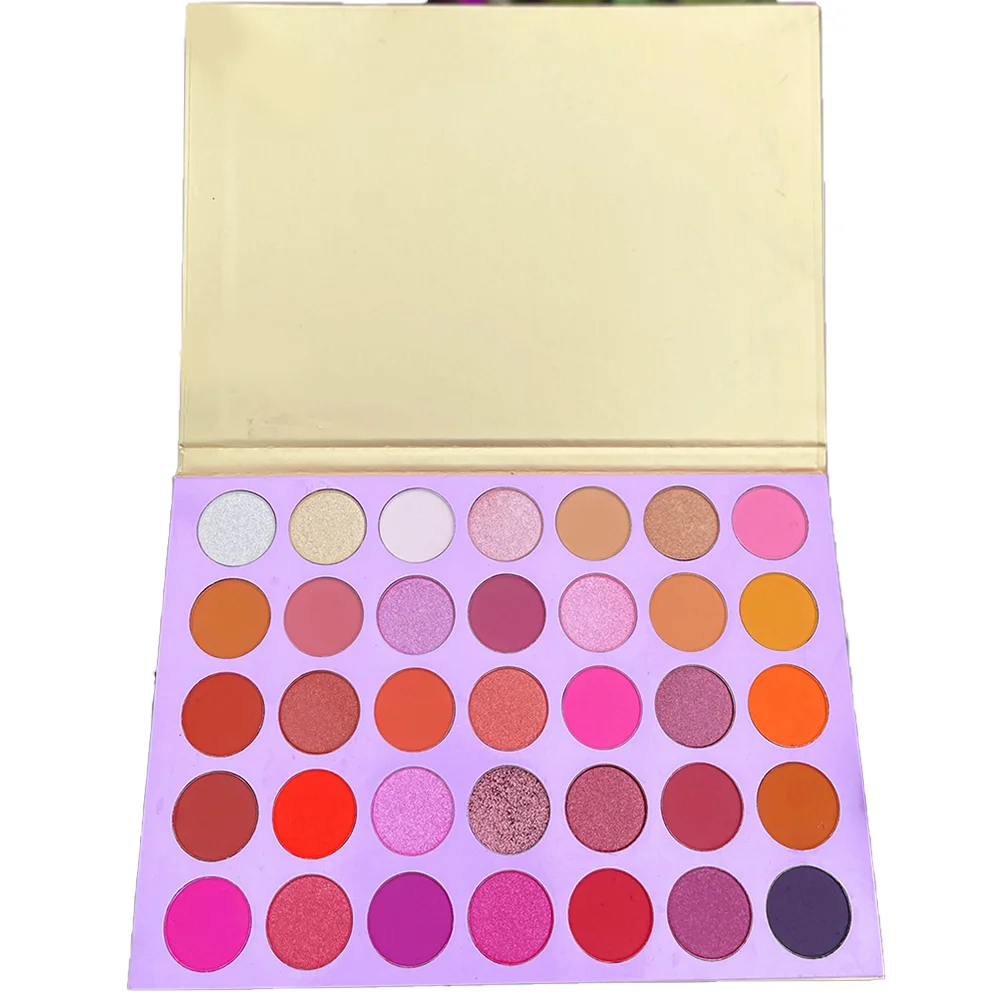 35 Colors Wholesale Eyeshadow Palette No Logo Private Label Cosmetics Red Tint Pigmented Eyeshadow Palletes Customized Label