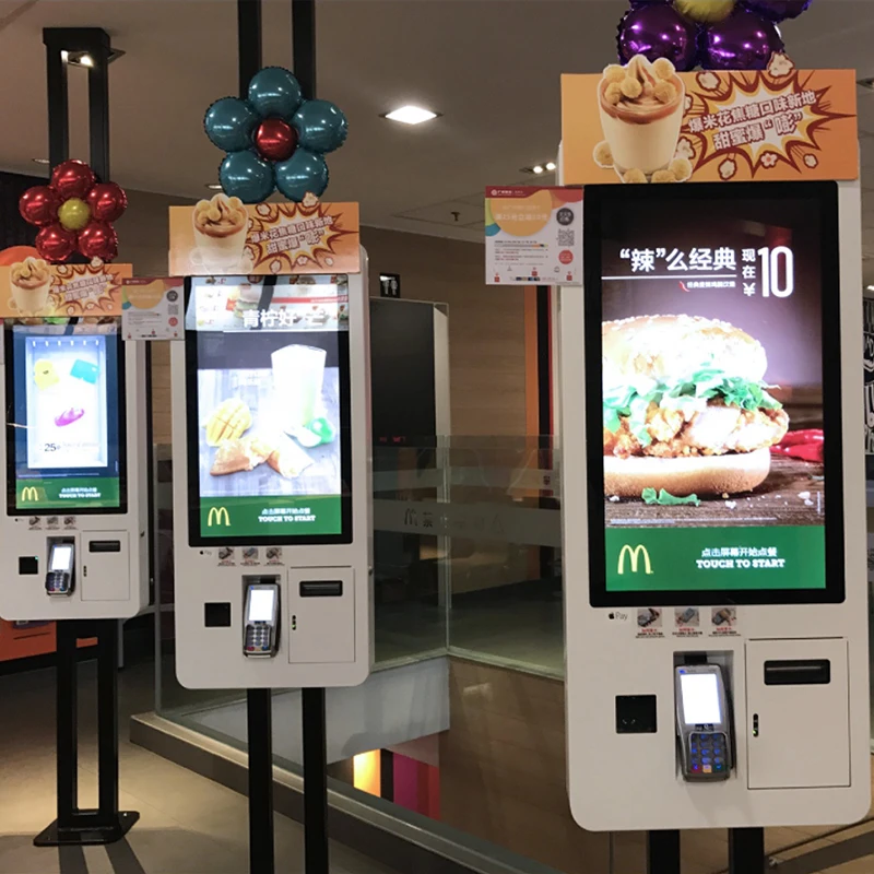 Stainless Self Terminal Service Kiosk for Restauants 21.5/24/27 Inch ultra Slim Stainless Steel Vertical Wall Hanging