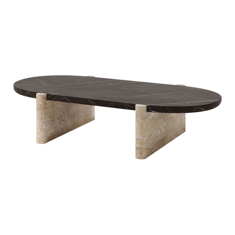 2022 Newest Modern Simple Style Nesting Oval Marble Travertine Coffee Table