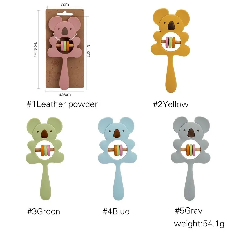 New Design Baby Products Natural Silicone Wood Rattle Baby Teething Montessori Animal Silicone Rattle Toy BPA FREE