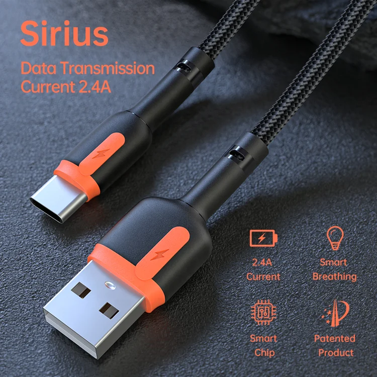 High quality USB-C braided charging cables 2.4A TPE single point bulged USB charging cable for cellphones like Huawei Samsung