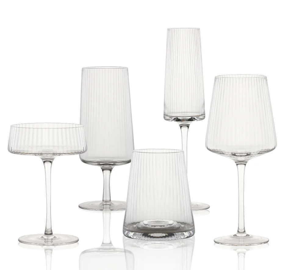 Hot sale fancy clear vertical ribbed vintage goblet crystal wine glass coasters