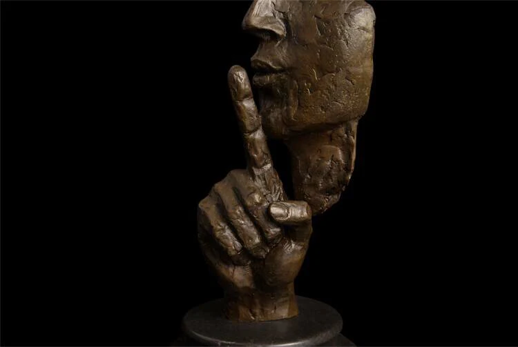DS-704 Bronze Statue Man Face Keep Silence Sculpture Novelty Vintage Art Human Head Bust Figurine for Home Decoration Desktop Di