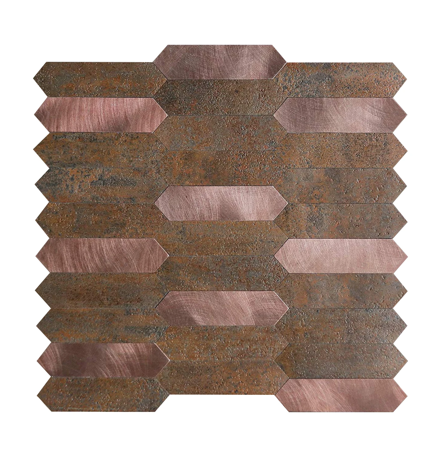 Brush Steel Effect Waterproof Peel and Stick Mosaic Wall Tile Sticker Backsplash Stick On Metal Tiles in Rose Gold
