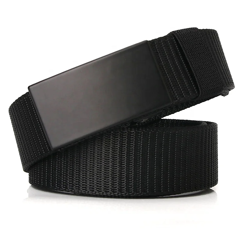 Adjustable No Hole No Ratchet Belts Rubber Stopper Automatic Buckle Nylon Belt for Men