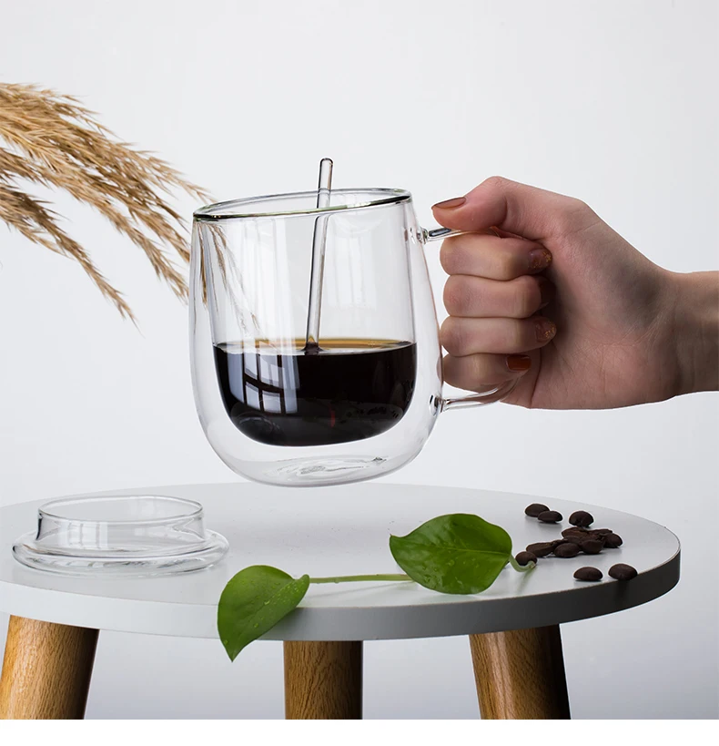 Прозрачная Двухстенная стеклянная чашка с ручкой большая емкость