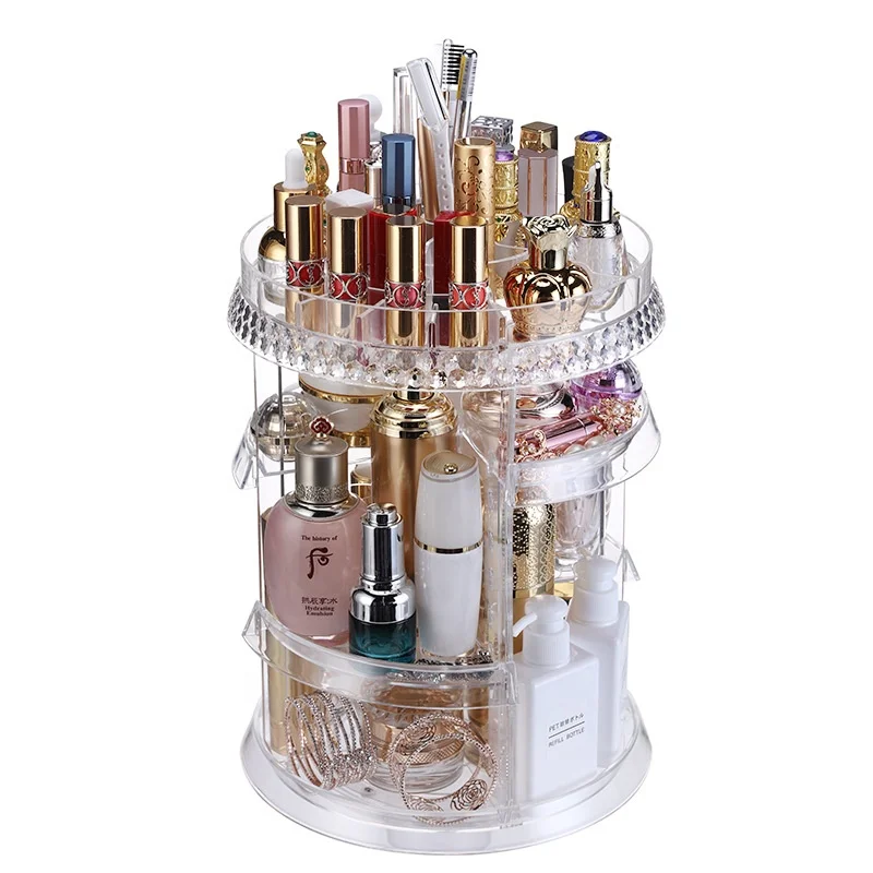 Factory Wholesale 360 Degree Rotating Clear Acrylic Spinning Makeup Organizers