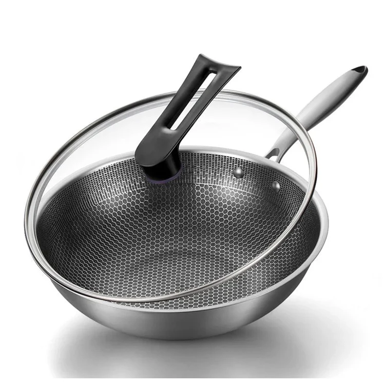 Hot Sales 3 ply High Quality SUS 304 Stainless Steel Non Stick Wok with Coating