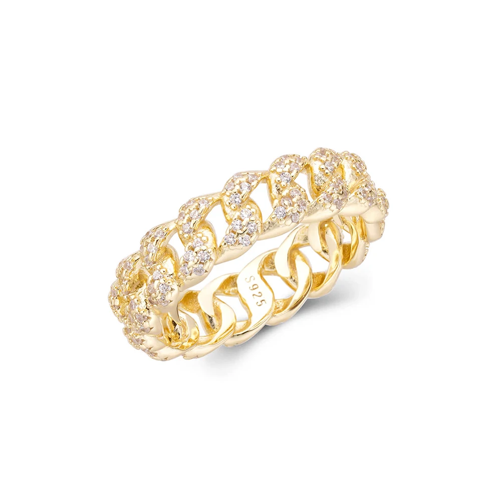 925 Sterling Silver 18k Gold Plated Wedding Jewelry Luxury Eternity Women Rings With White Zircon