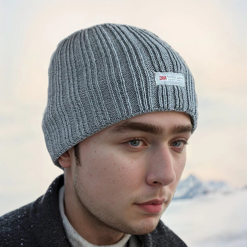 Custom Thermal Fleece Lined Short Thick Beanie Hat Winter Knit Caps Toque for Men Warm Sports Hats Woven Label Autumn Wholesale