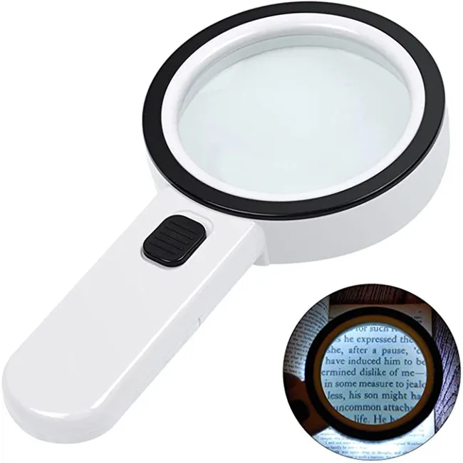 30X Handheld Large Magnifying Glass 12 LED Illuminated Lighted Magnifier for Elderly