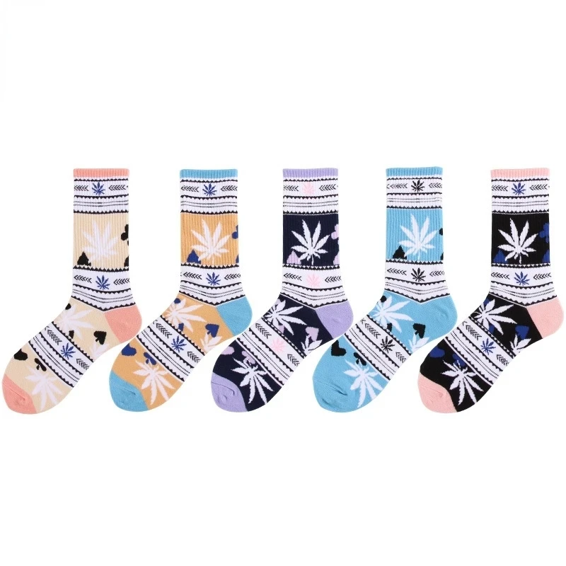 High-quality Tie-dyed Maple Leaf Socks Long Fashion Weed Women Couple Socks
