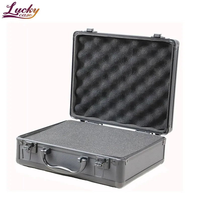 Black Small size Customized Portable Aluminum case with Pick&Pluck foam Insert Aluminum Briefcase