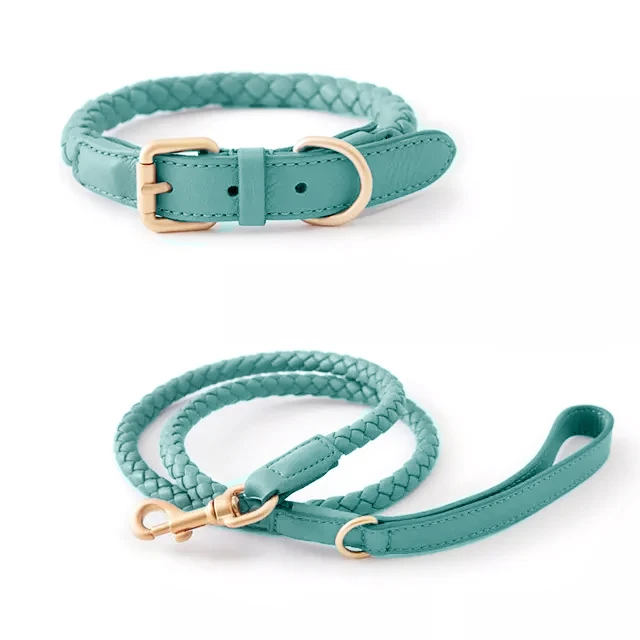 OEM/ODM Braided Leather Dog Leash With Soft Padded Handle Personalized Pet Lead With Metal Accessories Strong Heavy Duty Braided
