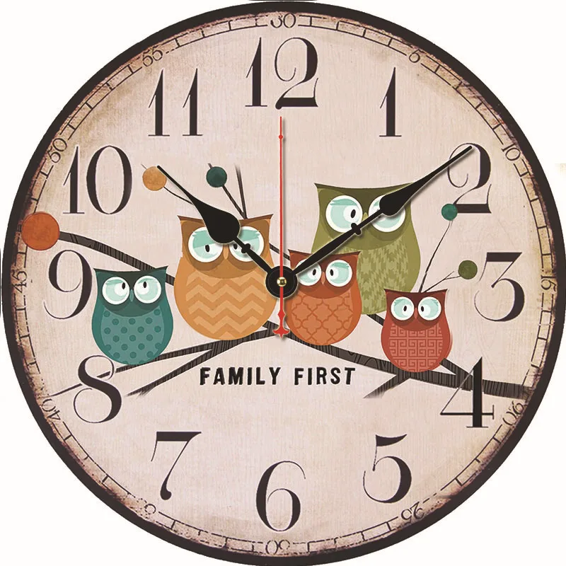 14 inch Promotion classic cheap wooden wall clock cock retro American style for farmhouse living room decoration