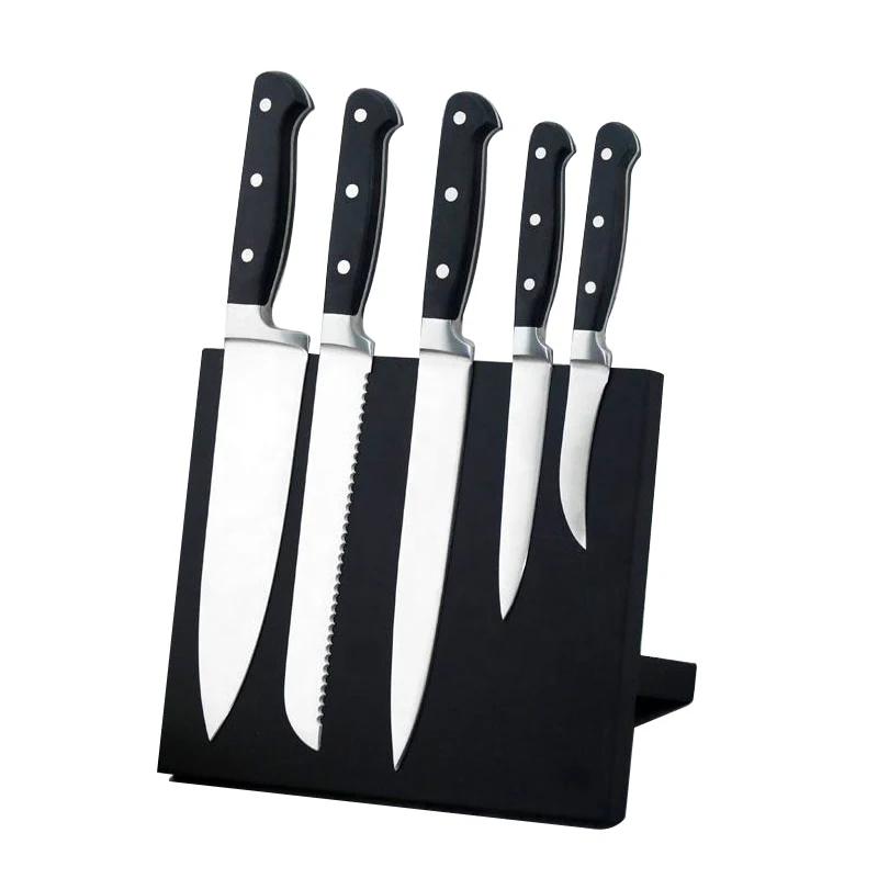 Yangjiang ABS Forged Handle 5Pcs Kitchen Knives with Magnetic Wooden Block Meat Cutting Knife