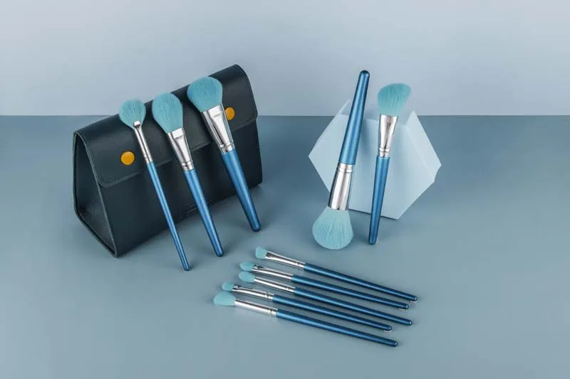Suppliers Gracedo New Arrival Luxury Custom Private Label 10 Pcs Blue Make Up Brushes For Make Up With Bag