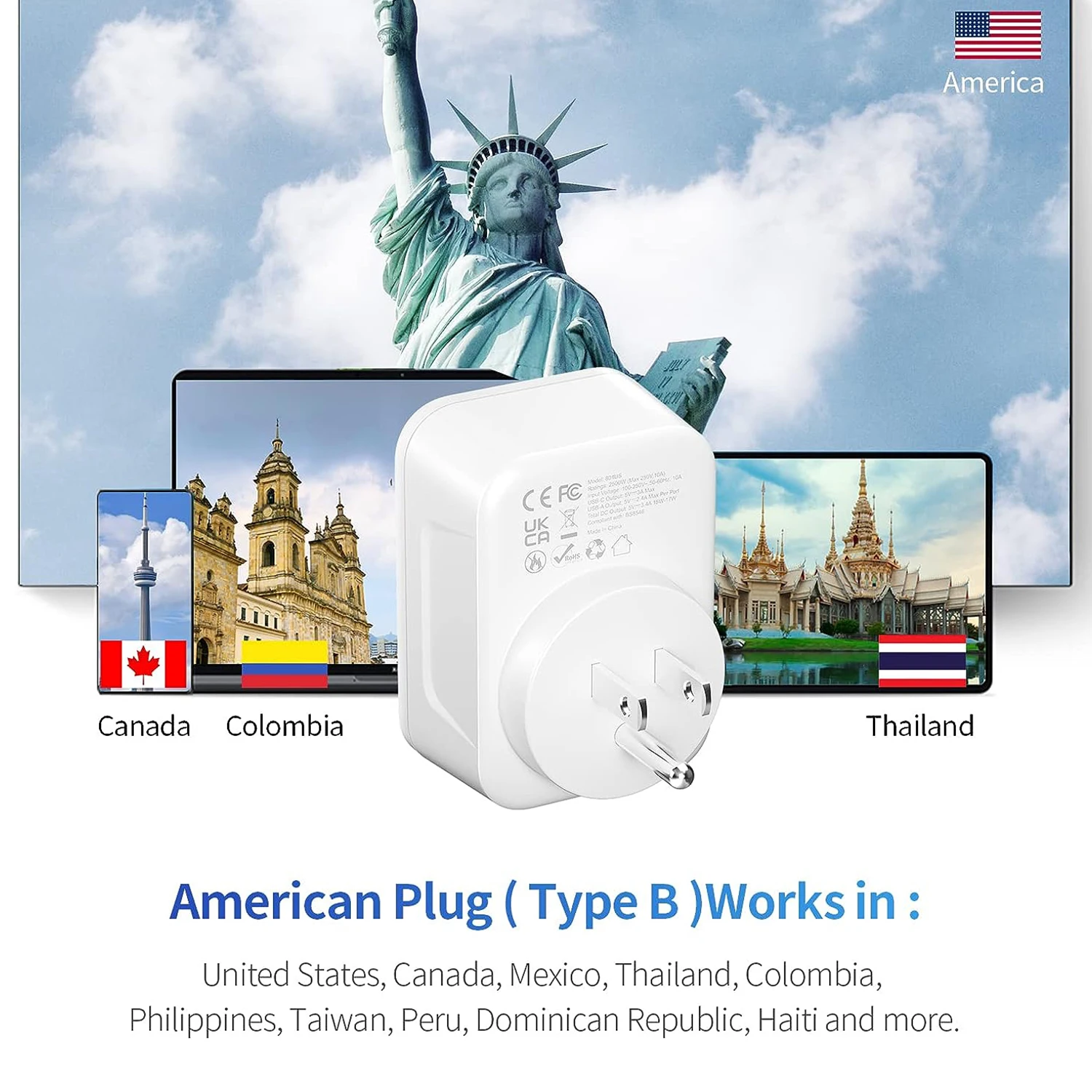 Reisende New Smart UK TO EU US GER UK Travel Plug 3USB-1 Type-C-1Socket One-turn Multi-extension Wall Socket