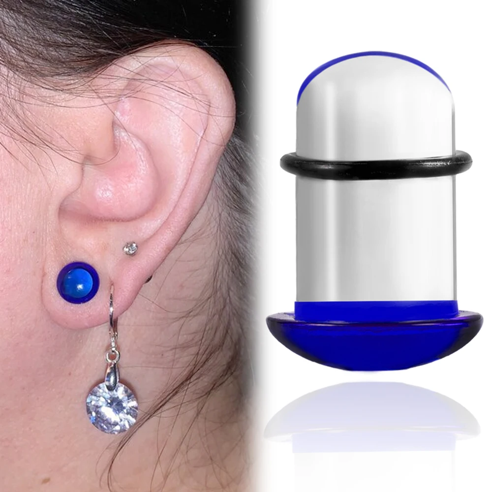 Evorte Hot Selling Dark Blue Glass Tunnel Plugs Single Flared Gauges Earrings with Black O-Ring Stretching Jewelry for Unisex