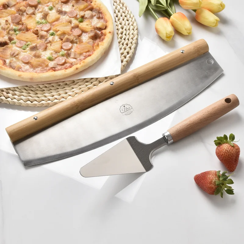 pizza cutter accessories tools Folding metal pizza peel set aluminum pizza paddle shovel with wooden handle