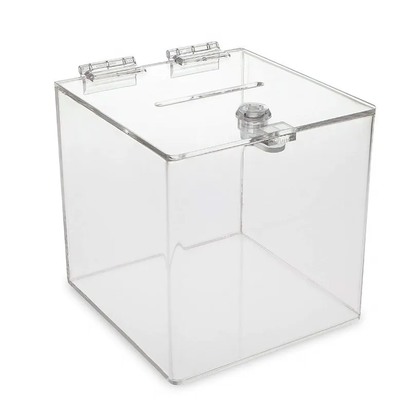 Big Square Popular Children Gift Cash Container Clear Acrylic Money Stuffing Donation Lock Box Acrylic Ballot Box