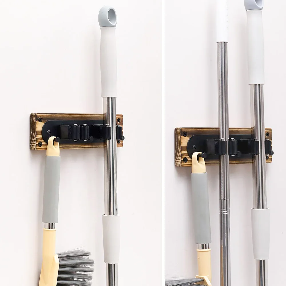 Rustic Burnt Wood Metal Wall Mounted Home Garage Rake Shovel Garden Tool Holder Closet Broom Mop Hanger Storage Rack