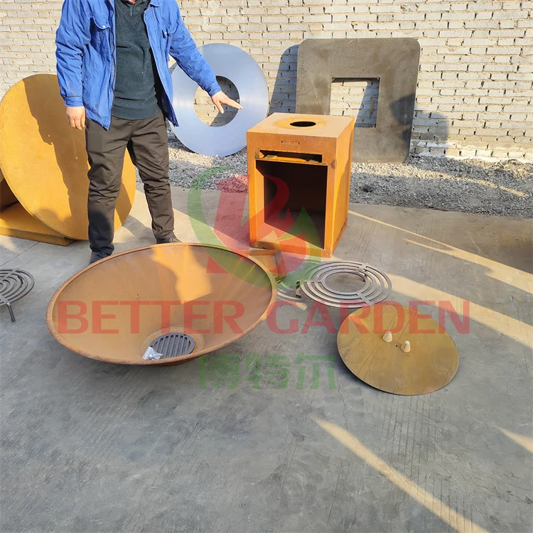 outdoor corten steel fire pit barbecue tabletop charcoal grill