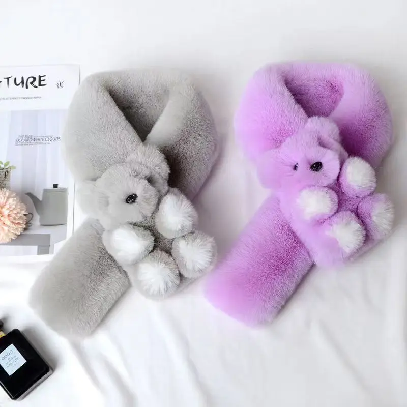 Зимний модный милый дизайн мультяшный медведь животное украшение теплый детский супер мягкий плюшевый шарф из искусственного меха