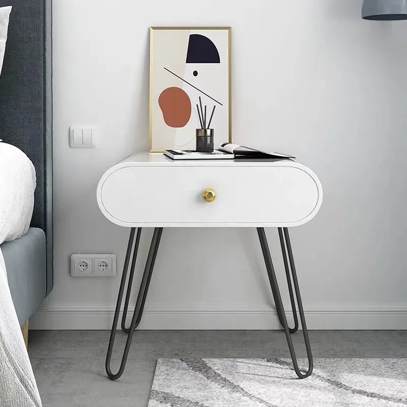 pink color small rectangular bedroom furniture iron stand nightstand