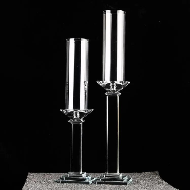 Graceful square tall pillar glass votive hurricane candle holders crystal candelabra wedding candlestick centerpieces for sale