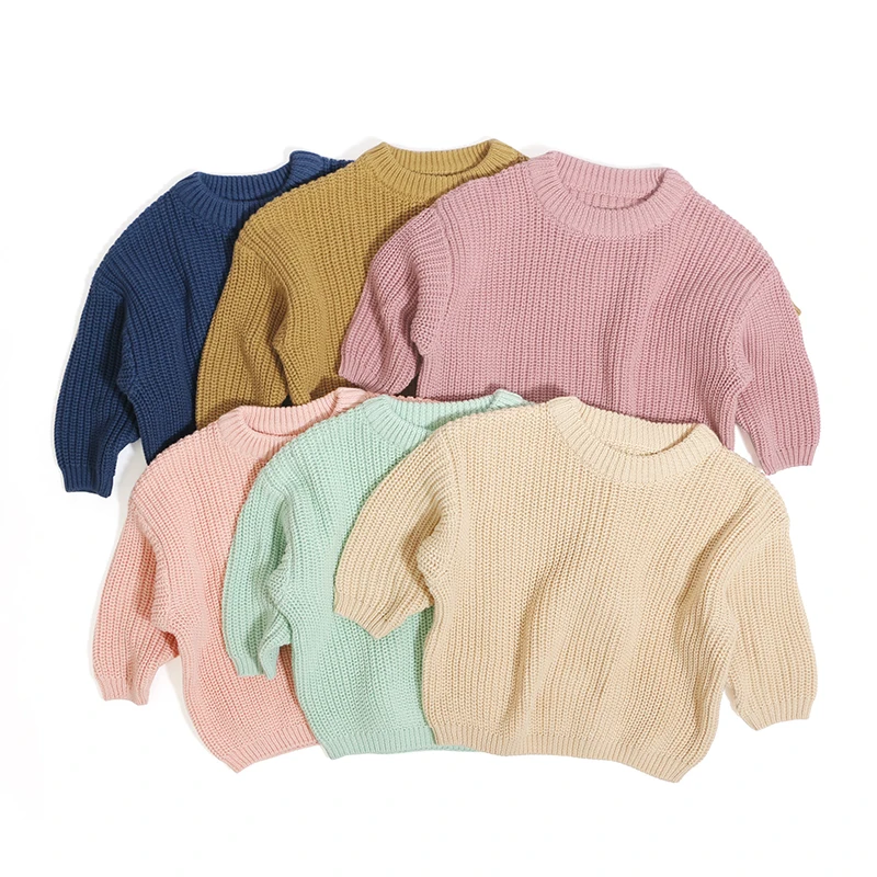 Hot Selling Autumn Winter Warm Children Dark Colored Long Sleeve Pullovers Boys Girls Kids Knitted Sweaters For Girls