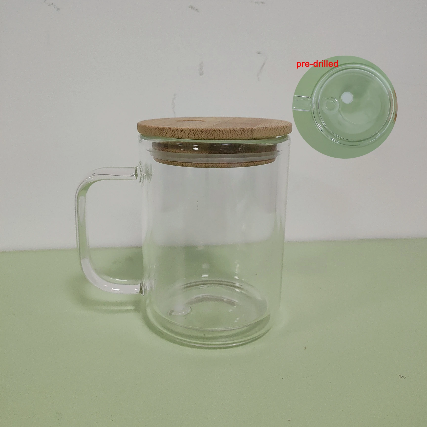 Wholesale 15oz 16 oz 17oz Sublimation mug Clear Frosted Double-wall snow globe glass can cups pre-drilled 16oz With Handle