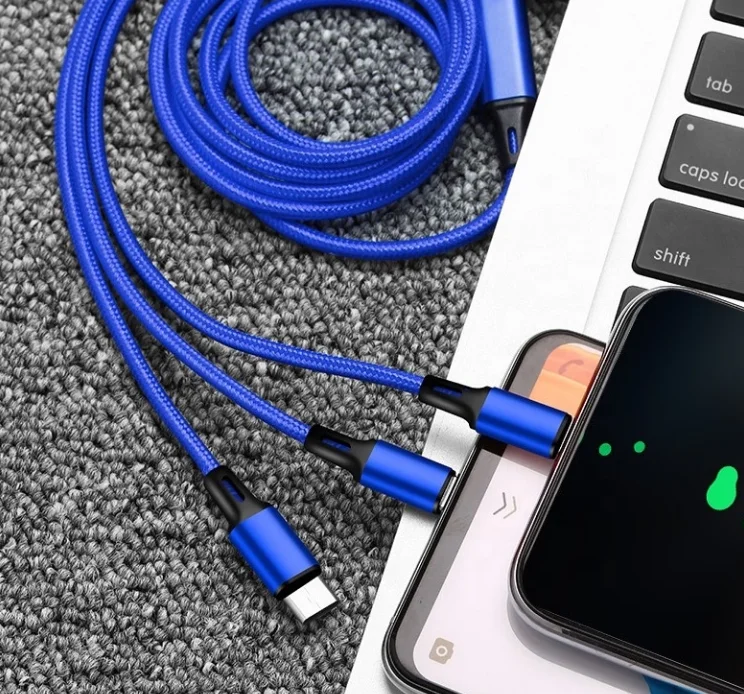 New 3 in 1 data charge cable type C micro usb cable for iPhone multi charging  for android mobile phone cable charger