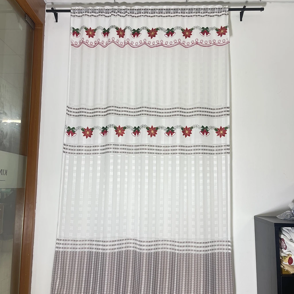 Christmas Sheer Embroidery Curtains 100% Polyester Screen-Like  Privacy-Protecting Curtain Fabric