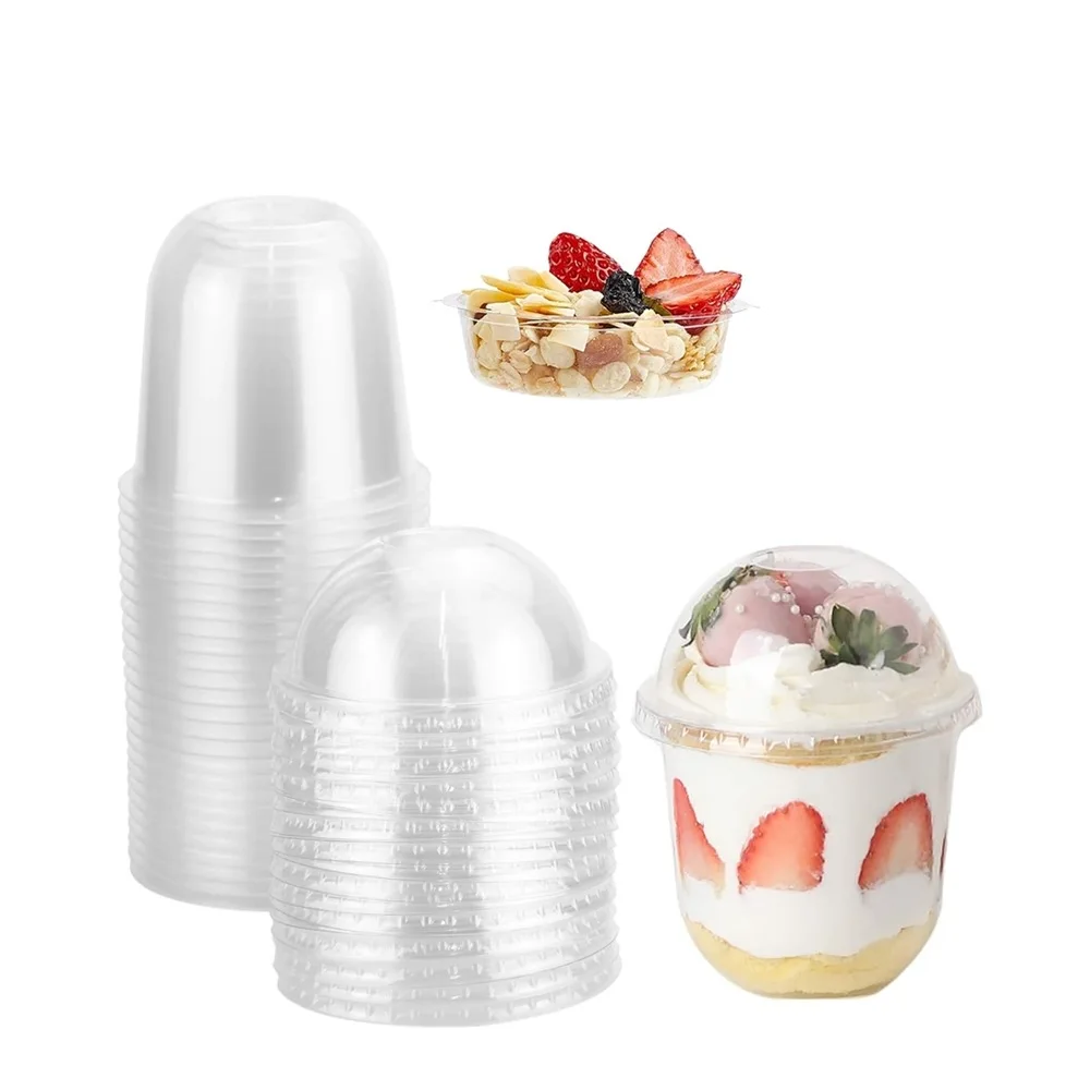 PET Plastic U-Shaped Double Layer Oatmeal Cake Milk Tea Disposable Paper Frozen Yogurt Cup With Spoon And Inner Tray