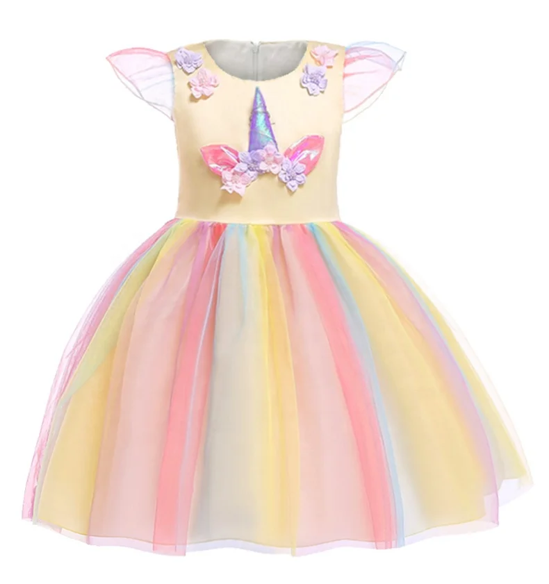 Cosplay  Chiffon Tutu Skirt Sweet Sleeveless Unicorn Girl Dress Child Skirt Christmas Dress Princess Dress with Headband