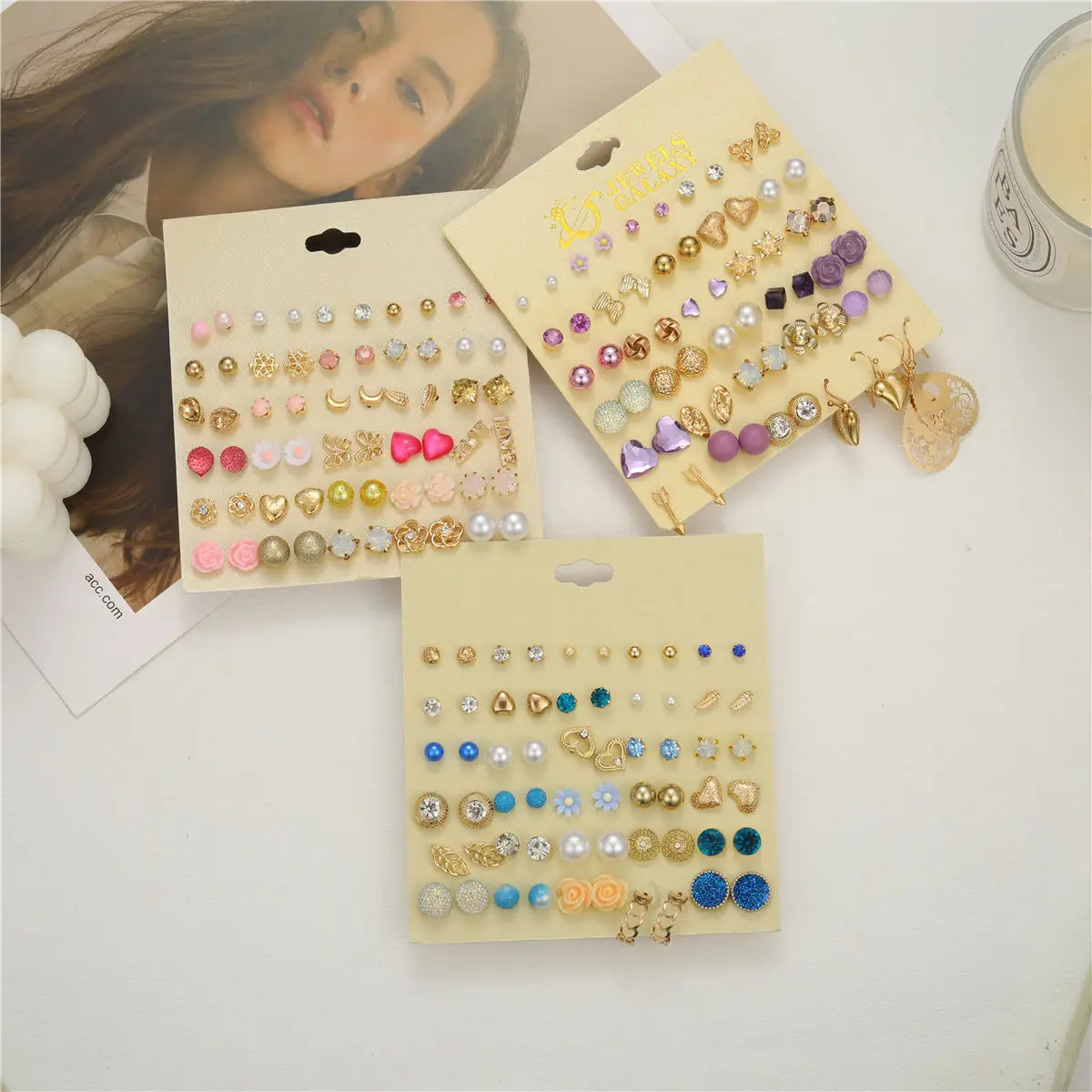 Best Seller New Design Gold-plated Fashionable Jewelry 30-pcs Stud Sets Various Styles Flower Stars Shaped Earring Set for Women