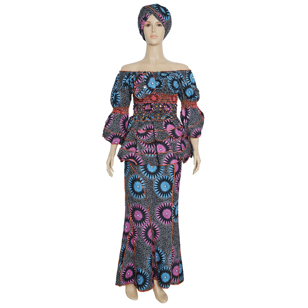 Платье Kitenge с принтом африканская юбка открытыми плечами африканские платья повязкой на голову модные для женщин одежда
