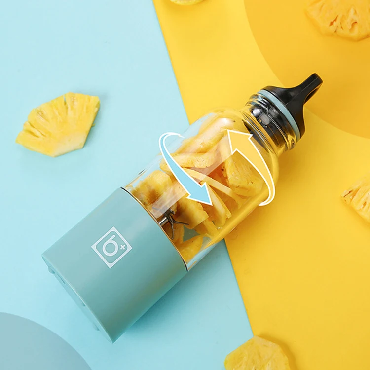 Portable 6-Blade 500ml Mini USB Rechargeable Juice Blender with Stainless Steel Blades Plastic Cup for Car RV Household Use