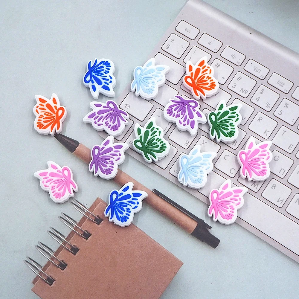 Wholesale Foodgrated Chewing Beads Butterfly DIY Baby Pacifier Chain Toy Breast Cancer Focal Beads For Pen Making