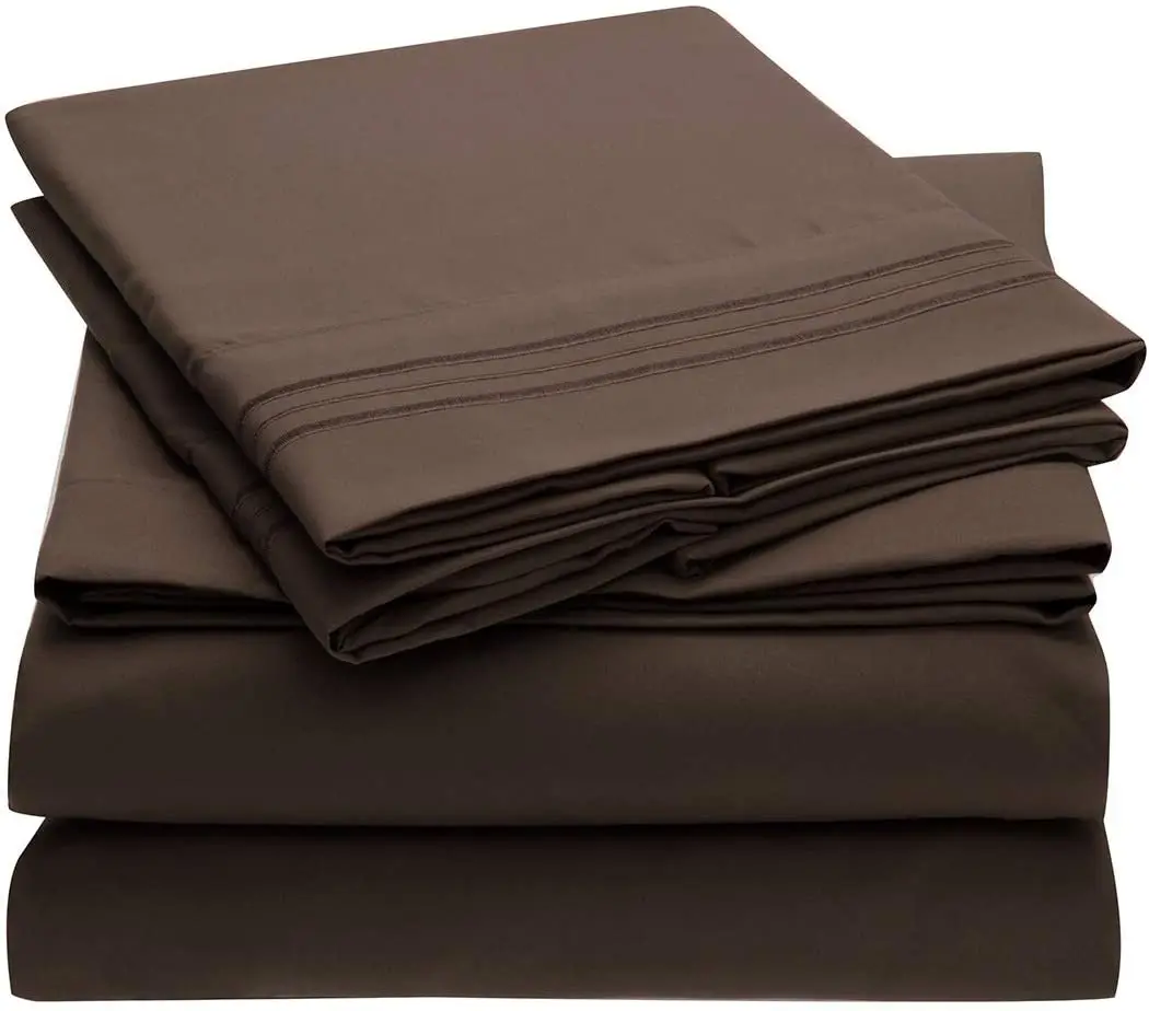 Wrinkle and fade resistant brushed microfiber with classic three lines embroidery solid color bed sheets