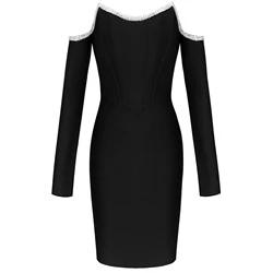 D147 Sexy strapless diamond long sleeve mini bandage dress women
