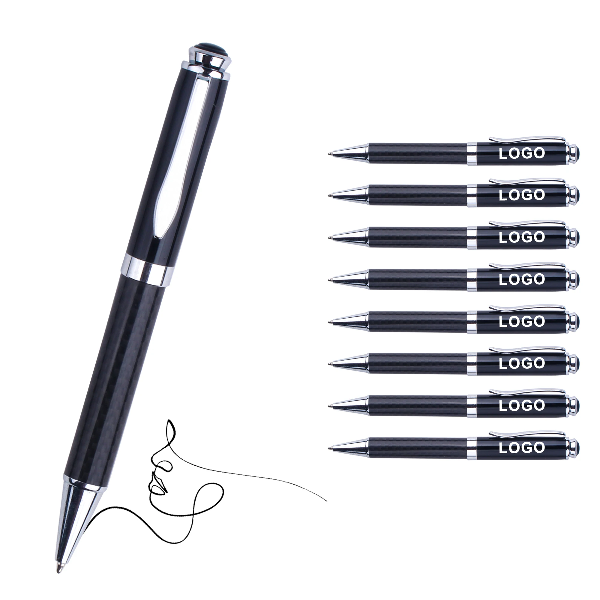Luxurious Brand Black Classic Metal Steel Stain Acrylic Twist Mechanism Ballpoint Pen With Custom Logo Printed For Business Gift
