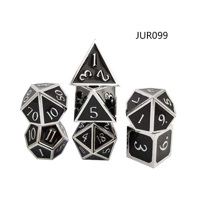 Polyhedral metal dice set enamel color printed custom 20 sided dice packed with velvet bag