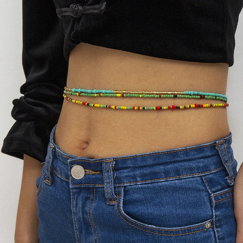 Wholesale 7 Pack Waist Jewelry Body Accessories Women African Waist Beads Chain Layered Belly Chain Beach