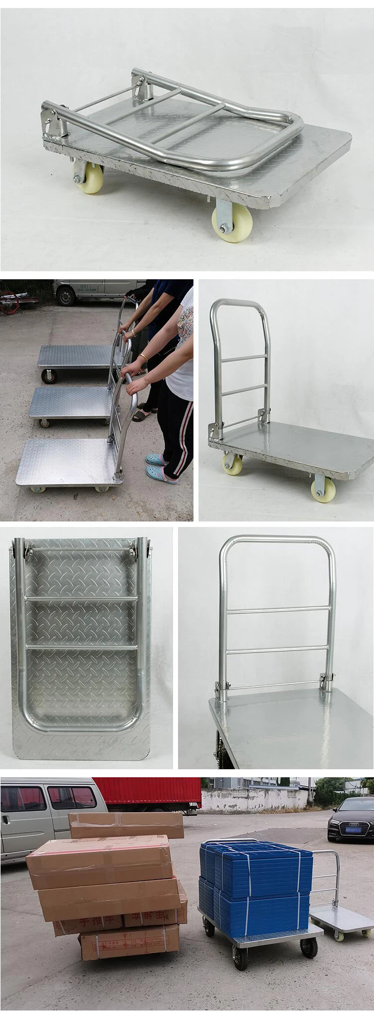 Goshen Multi- color Flatbed car angle iron trolley carrying truck folding portable silent trolley heavy-duty trailer